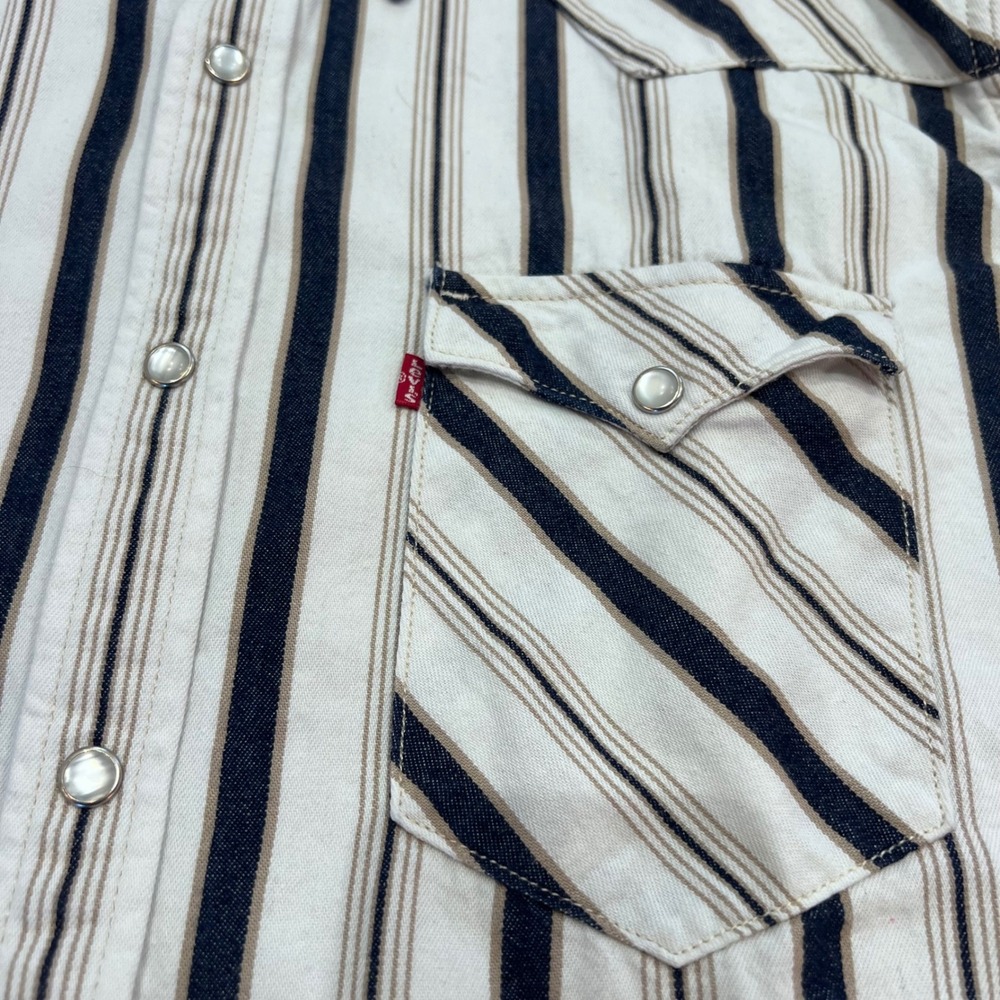 Levi's Western Cowboy Shirt Men XL Pearl Snap Pearlized Buttons Striped Blue A6 - Picture 4 of 8